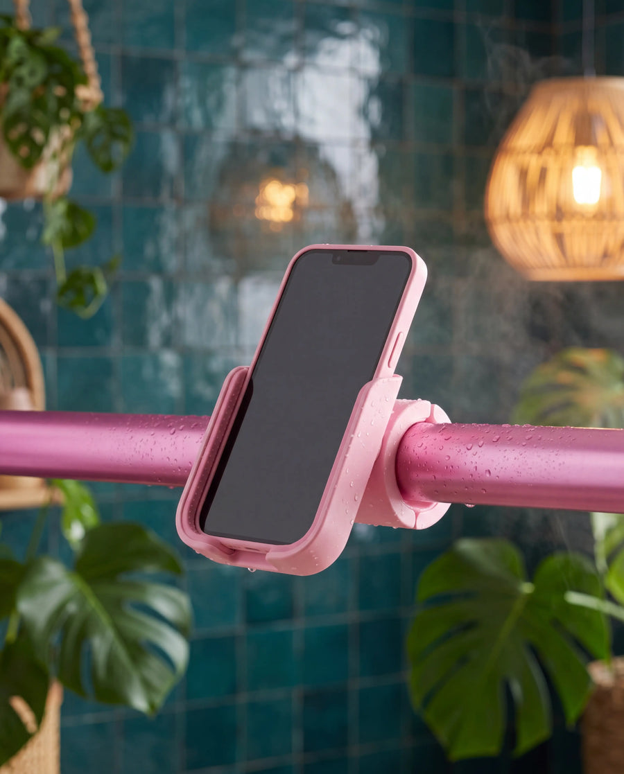 Support téléphone Showrz rose à clipser sur la barre